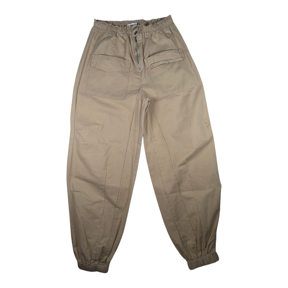 La Diosa Tan Cargo Jogger Pants Women Large Paperbag Waist High Rise Utility Tan